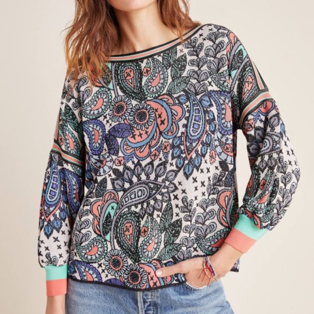 Anthropologie Multicolor Paisley Sweater